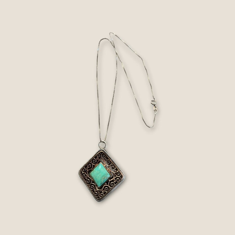 Barse 925 Sterling Silver Necklace With Turquoise Pendant 24 inches - Picture 3 of 5